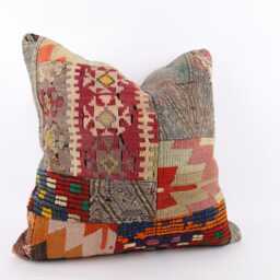 24'' Turkish Kilim Pillow Handwoven Wool, Bohemian Decor - thumbnail 2