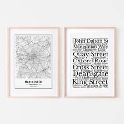 Manchester Map & Street Print Set, Prints, Prints For Mancunians - thumbnail 1