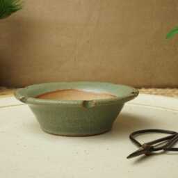 Handmade Green Mame Bonsai Pot. 10cm Diameter, 3cm High. G2579 - thumbnail 3