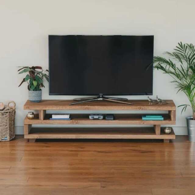 Handmade Rustic Pine Tv Stand, Solid Wood Media Console With Open Shelving - image 1