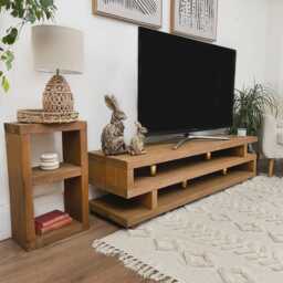 Handmade Rustic Pine Tv Stand, Solid Wood Media Console With Open Shelving - thumbnail 2