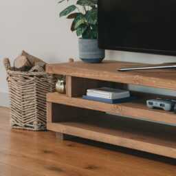 Handmade Rustic Pine Tv Stand, Solid Wood Media Console With Open Shelving - thumbnail 3
