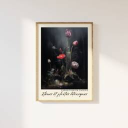 Floral Flowers Bouquet Exhibition Print - Classic Moody Aesthetic Flower Vase, Fleurs Botaniques, Gallery, Contemporary Abstract Art - thumbnail 1