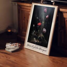 Floral Flowers Bouquet Exhibition Print - Classic Moody Aesthetic Flower Vase, Fleurs Botaniques, Gallery, Contemporary Abstract Art - thumbnail 2