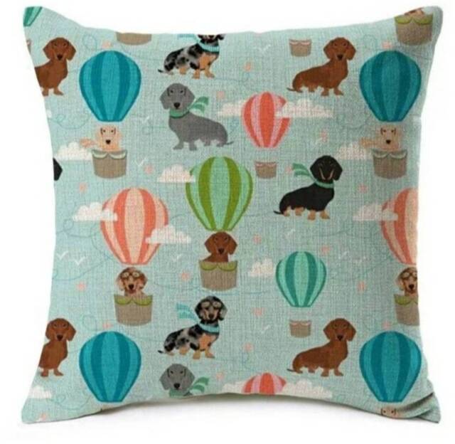 Cute Dachshund Cushion Cover Sausage Dog Hot Air Balloon Kids Christmas Gift Present Stocking Filler Puppy Birthday Weiner Secret Santa