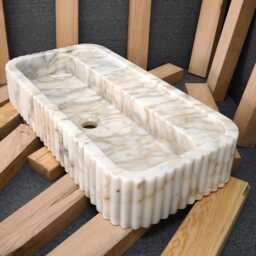 Calacatta Viola Gold Marble Sink. Wall Mount & Countertop Ribbed Bathroom Vanity Vessel Basin - thumbnail 3