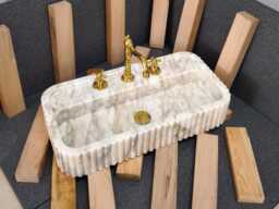 Calacatta Viola Gold Marble Sink. Wall Mount & Countertop Ribbed Bathroom Vanity Vessel Basin