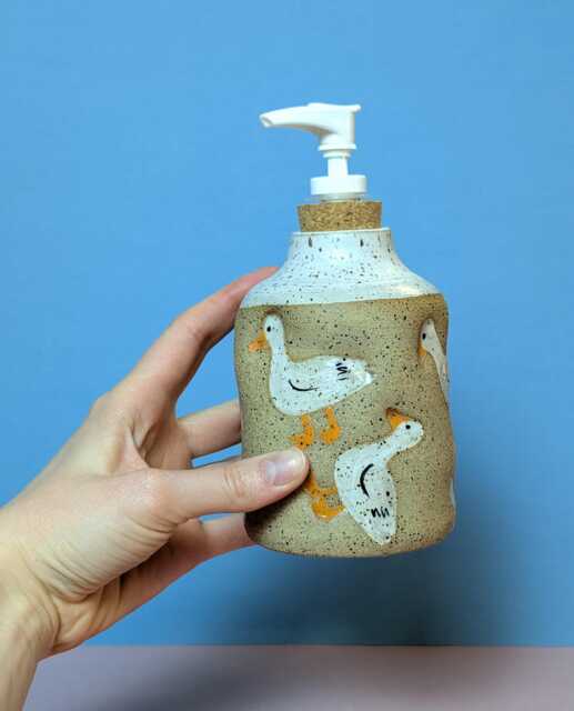 Handmade Ceramic Soap Dispenser in Silly Goose - image 1