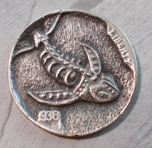 Deep Carved Hobo Nickel, Steampunk Koi