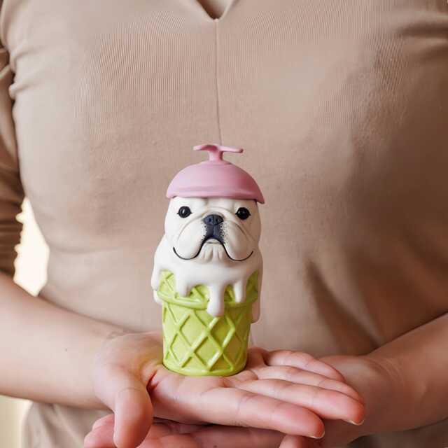 Handcrafted Ceramic Bulldog Figurine - French Ice Cream Cone Decor Artisan Gift For Dog Lovers Unique Home Ornament - image 1