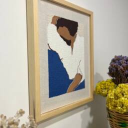 Framed Textile Art Moody Woman Portrait, Eclectic Wall Hanging, Black Owned Art - thumbnail 4