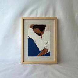 Framed Textile Art Moody Woman Portrait, Eclectic Wall Hanging, Black Owned Art - thumbnail 2