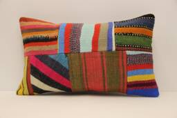 Turkish Kilim Pillow Patchwork Throw Pillow Accent Sofa Lumbar Covers 12X20 in - 30 X 50 cm 4Oef-929 - thumbnail 1
