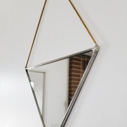Triangle Mirror With Brass Hanging - Stained Glass Wall Decor - thumbnail 2