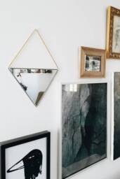 Triangle Mirror With Brass Hanging - Stained Glass Wall Decor