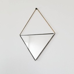 Triangle Mirror With Brass Hanging - Stained Glass Wall Decor - thumbnail 3