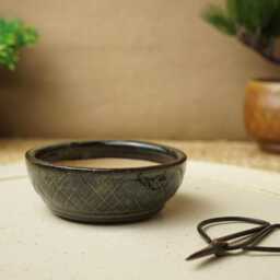 Handmade Mottled Blue Red Mame Bonsai Pot. 9cm Diameter, 3cm High. G2537.2 - thumbnail 3