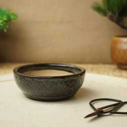Handmade Mottled Blue Red Mame Bonsai Pot. 9cm Diameter, 3cm High. G2537.2 - thumbnail 2