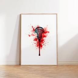Lacrosse Decor Print Poster Set - Of 3 Posters - Watercolour Art Painting Red Design Prints Sport Gifts Pictures - thumbnail 3