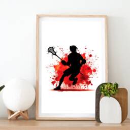 Lacrosse Decor Print Poster Set - Of 3 Posters - Watercolour Art Painting Red Design Prints Sport Gifts Pictures - thumbnail 2