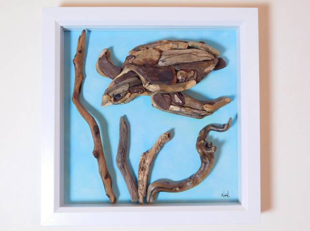 Home Decor - Handmade Driftwood Wall Art Fish Sea Turtle Miniature By Lyme Bay Art - image 1