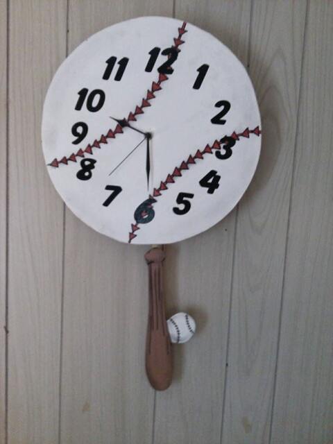 Boys Baseball Pendulum Wall Clock With Swinging Bat