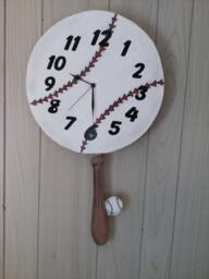 Boys Baseball Pendulum Wall Clock With Swinging Bat