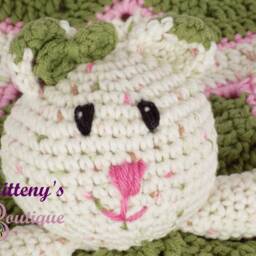Crochet Baby Lovey White Cat, Green Cotton Security Blanket - thumbnail 2