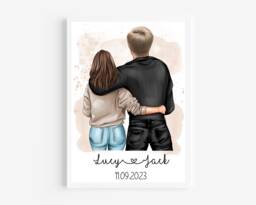 Personalised Couple Print, Valentines Day Gift, Portrait, Anniversary Gift For Girlfriend, Boyfriend - thumbnail 1