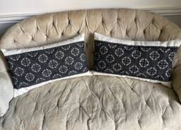 Antique Silk Embroidered Cushions 19Th Century Indigo White Pillows Bespoke Pillow Collection Handmade Vintage Home Decor - thumbnail 1