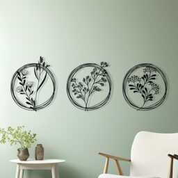 Metal Flower Wall Art Set, Modern Botanical Decor - thumbnail 2