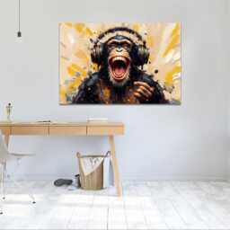 Laughing Chimpanzee Dj Wearing Headphones, Modern Art, Wall Ready To Hang - thumbnail 3