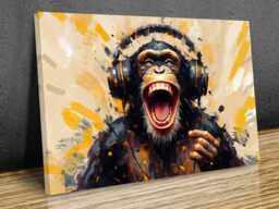 Laughing Chimpanzee Dj Wearing Headphones, Modern Art, Wall Ready To Hang - thumbnail 1