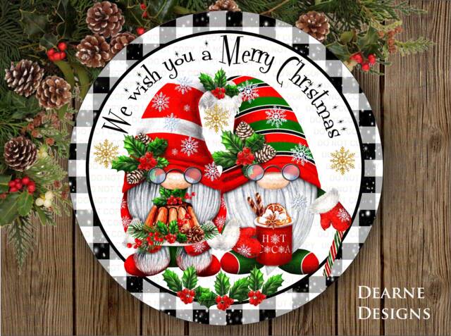 Wish You A Merry Christmas Wreath Sign, Christmas Gnome Merry Xmas Wreath, Gnomes - image 1