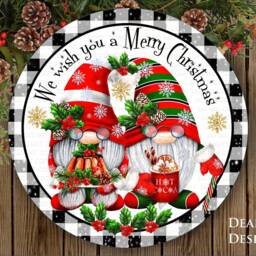 Wish You A Merry Christmas Wreath Sign, Christmas Gnome Merry Xmas Wreath, Gnomes - thumbnail 3