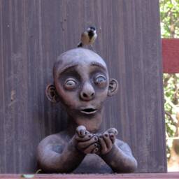 Ceramic Bird Man Bird Feeder Sculpture - thumbnail 3