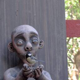 Ceramic Bird Man Bird Feeder Sculpture - thumbnail 2