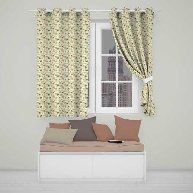 Vintage Palm Trees Desert Beige Tropical Seamless Pattern Readymade Eyelet Ring Top Thermal 100% Blackout Curtains - image 1