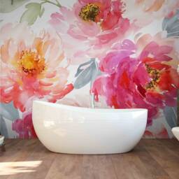 3D Peony Floral Wall Mural, Watercolor Painting, Peel & Stick Wallpaper - thumbnail 2