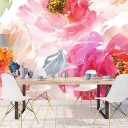 3D Peony Floral Wall Mural, Watercolor Painting, Peel & Stick Wallpaper - thumbnail 3