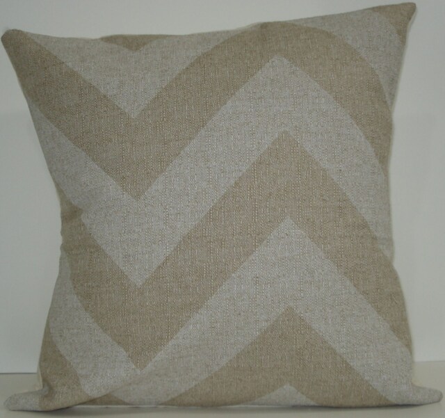 New 18x18 Inch Designer Handmade Pillow Cases in Large Scale White & Natural Chevron, Zig Zag Pattern
