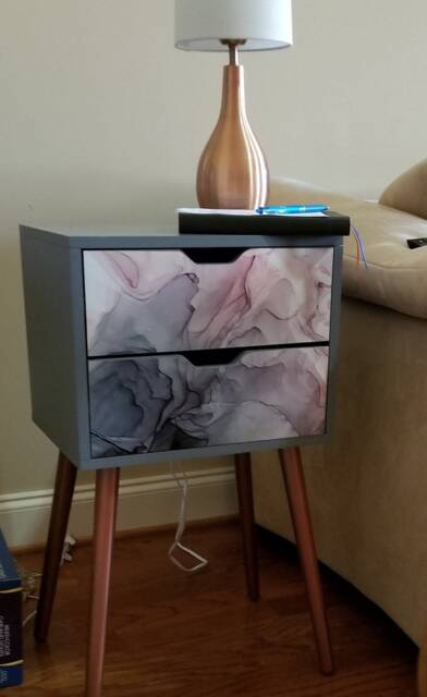 Sugar Coated Custom Made Pastel Abstract 2 Drawer Table Nightstand Rose Gold Legs Dorm Bedroom Living Room Decor Storage - image 1