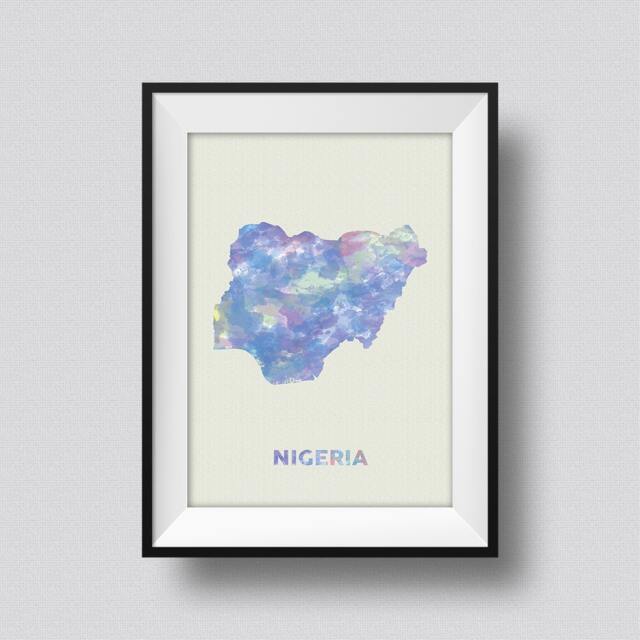Nigeria Watercolor Map Art Print Ink Splash Poster Canvas, Print