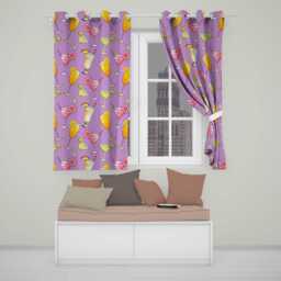 Tropical Cocktail Drinks Seamless Pattern Lavender Background Readymade Eyelet Ring Top Thermal 100% Blackout Curtains