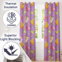 Tropical Cocktail Drinks Seamless Pattern Lavender Background Readymade Eyelet Ring Top Thermal 100% Blackout Curtains - thumbnail 3