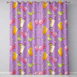 Tropical Cocktail Drinks Seamless Pattern Lavender Background Readymade Eyelet Ring Top Thermal 100% Blackout Curtains - thumbnail 2