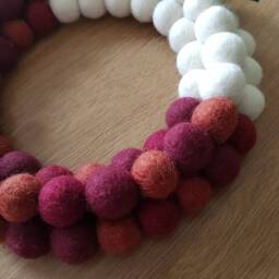 Christmas Pudding Felt Ball Wreath, Figgy Decoration, Home Decor Plum With Holly Berry Hanging - thumbnail 3