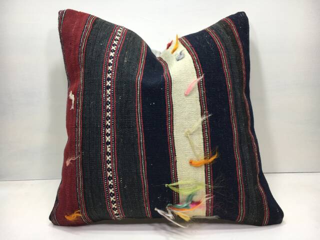 Vintage Turkish Kilim Pillow Cover, Bohemian Accent, 16x16 - image 1