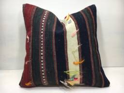 Vintage Turkish Kilim Pillow Cover, Bohemian Accent, 16x16 - thumbnail 1