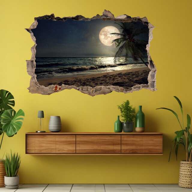 Moon Sea Tropical Beach Moonlight Fantasy Wall Sticker Mural Decal Poster Print Art Home Office Decor Palm Tree Bk2 - image 1